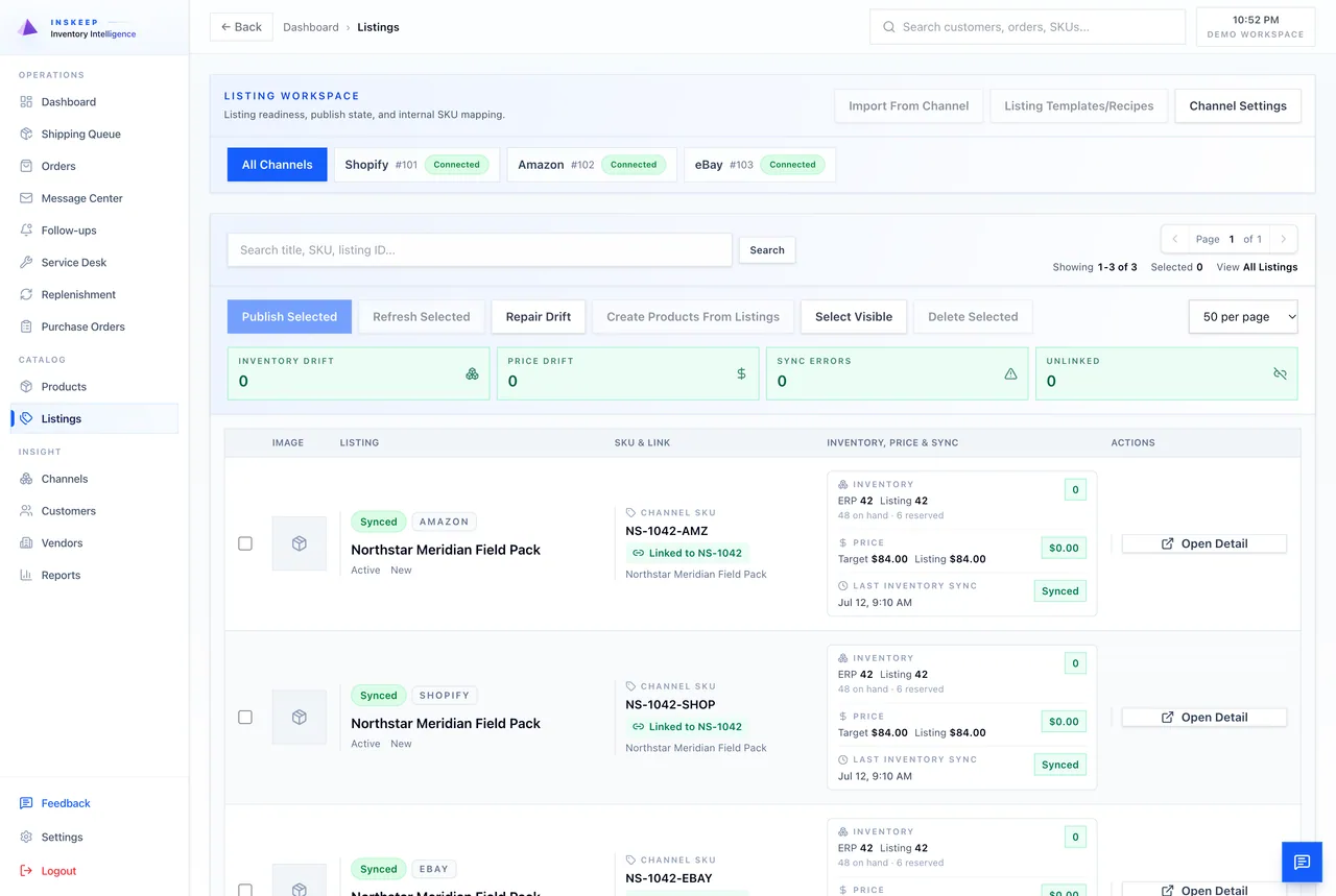 Manage listings in one place