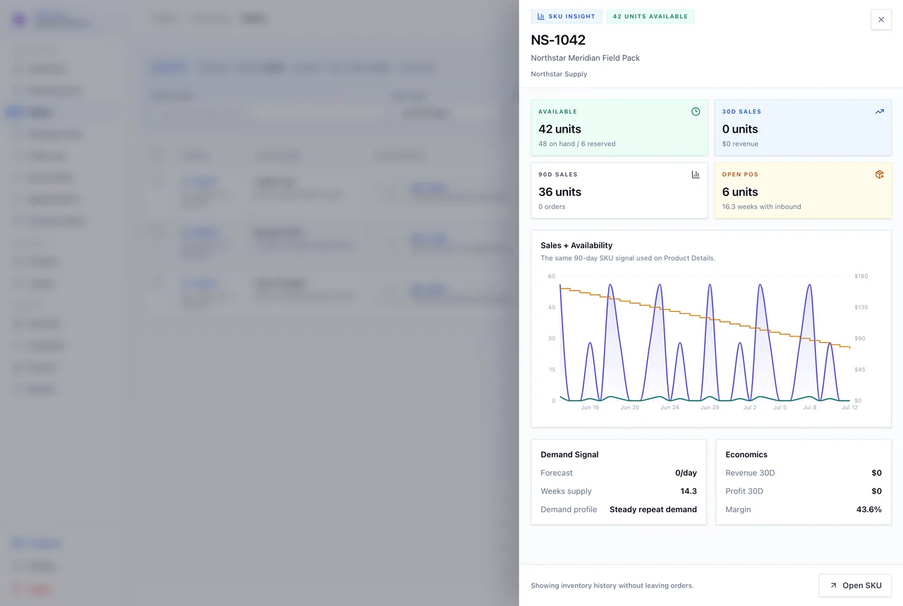 Check the purchased SKU without losing the order context. in Inskeep