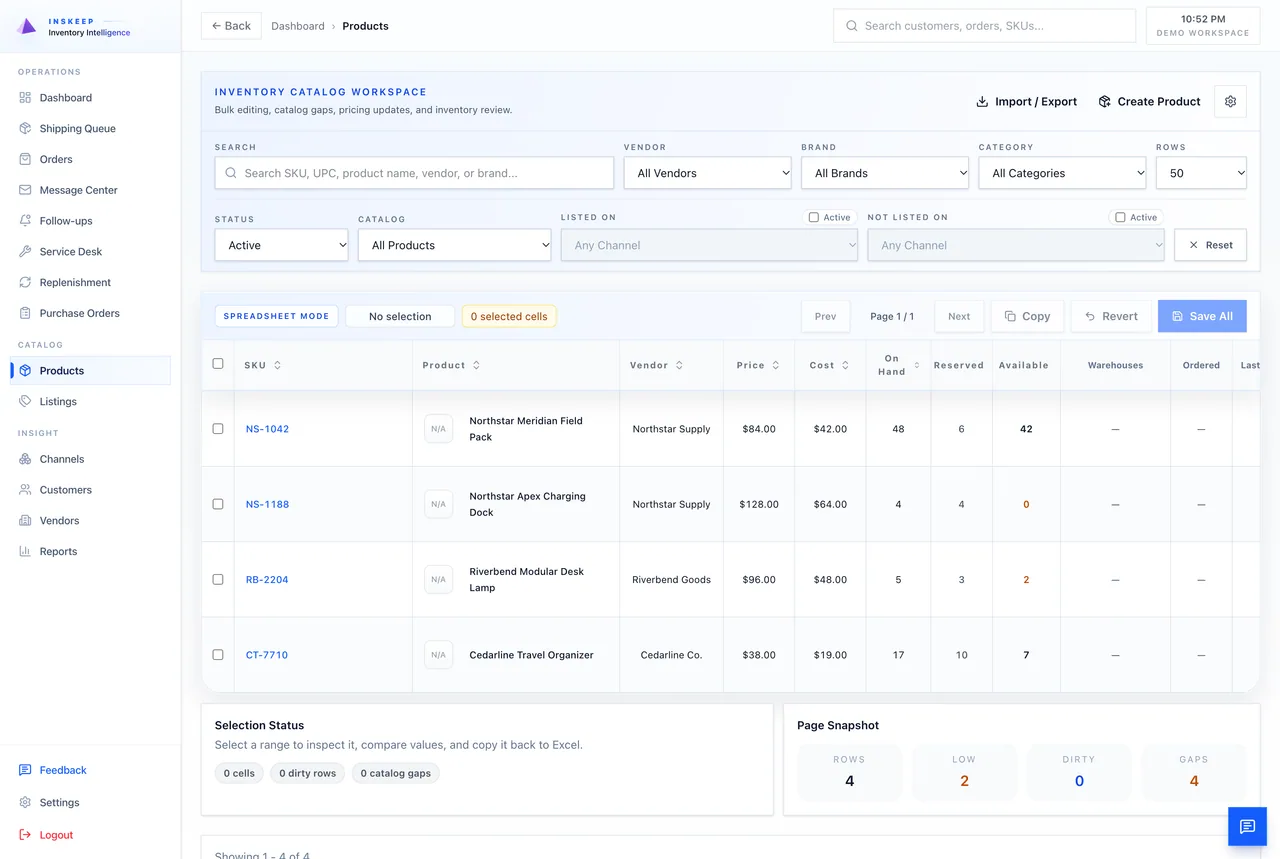 Change catalog data in bulk
