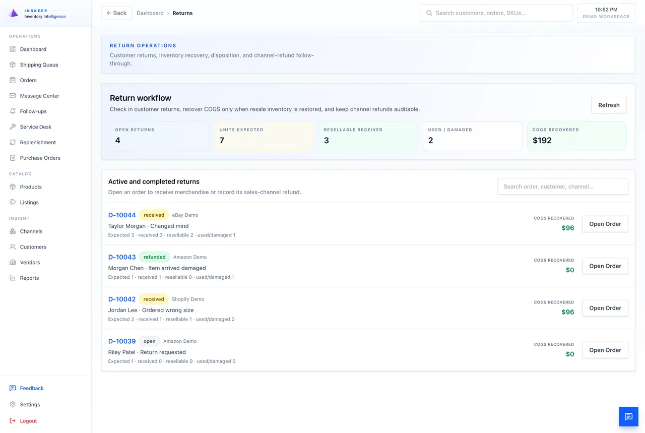 Handle returns without losing the financial trail